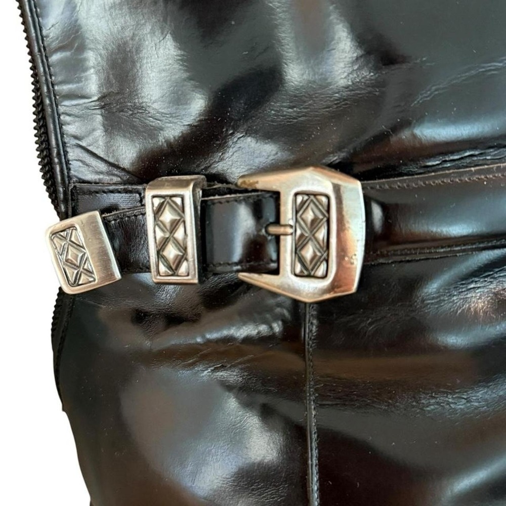 Boho western Neiman Marcus Via Spiga black leather boots silver buckle size 91/2 - Picture 2 of 6